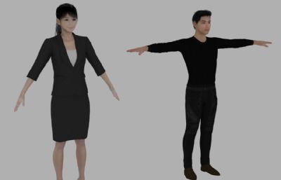 亚洲人男女3D模型,可绑定动画，已减面处理