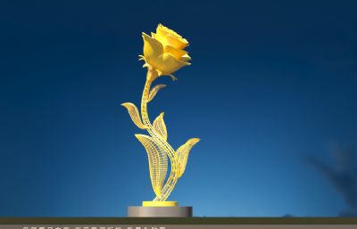 盛开的金色玫瑰雕塑3dmax模型