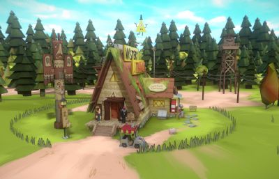 卡通森林小屋,卡通农场及周边场景3dmaya模型