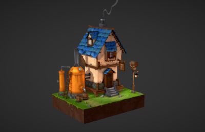 中世纪房屋,卡通酿酒厂,锅炉房3dmaya模型