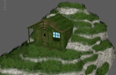废弃的山间小屋,野外农舍小屋,草房子3dmaya模型