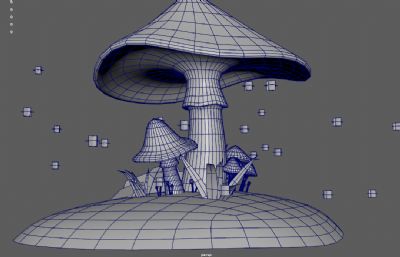 卡通蘑菇,蘑菇精灵,Q版蘑菇丛,梦幻植物3dmaya模型