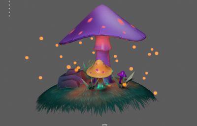 卡通蘑菇,蘑菇精灵,Q版蘑菇丛,梦幻植物3dmaya模型