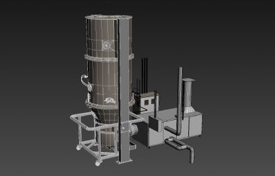 流化床制粒机,制药厂生产设备3D模型