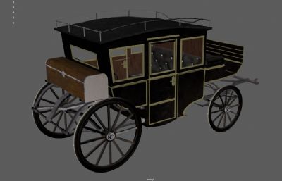 中世纪四轮马车,欧洲西方马车,皇家马车3dmaya模型