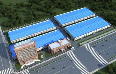 建材有限公司厂房,工业园办公楼,建材工厂研发基地3D模型