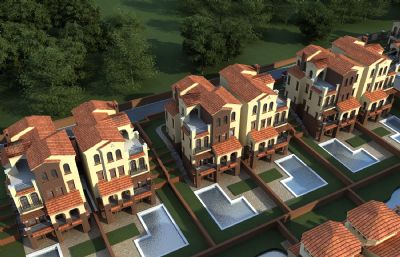 欧式别墅,花园洋房,独门独户别墅小区3D模型