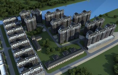 新中式住宅,徽派商业厂房,中式多层小区3D模型