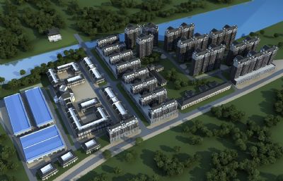 新中式住宅,徽派商业厂房,中式多层小区3D模型