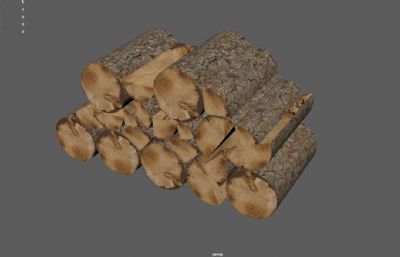 一堆木头,木材堆,柴火,伐木场木头堆3dmaya模型低模,塌陷文件