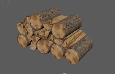 一堆木头,木材堆,柴火,伐木场木头堆3dmaya模型低模,塌陷文件