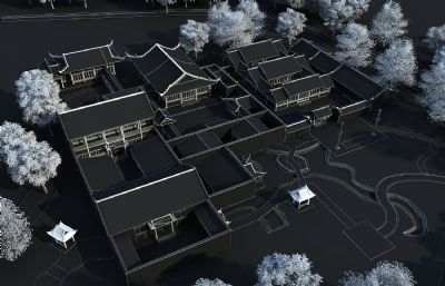 中式四合院,中式庭院,园林风格湿地公园3D模型
