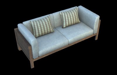木质布艺双人沙发3D模型