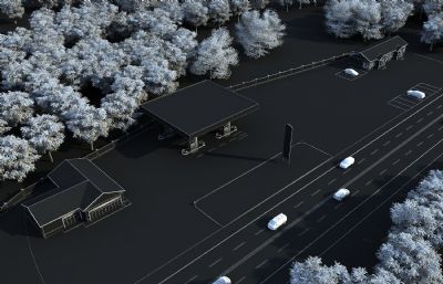 高速服务区加油站,停车场3D模型