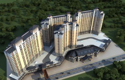 中式商业住宅,养生古镇酒店公寓3D模型