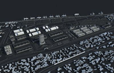集装箱码头厂房,港口,海港仓库整体设计3D模型