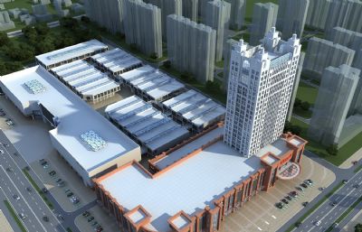中央山水大厦,商贸城,大型商场步行街3D模型