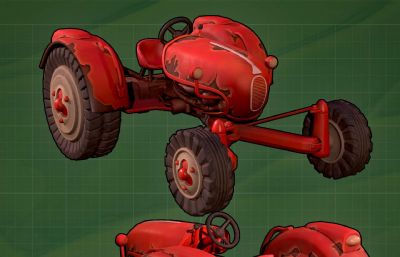 卡通风格的农用拖拉机3D模型