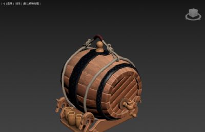 酒馆酒桶,木雕酒桶道具3D模型