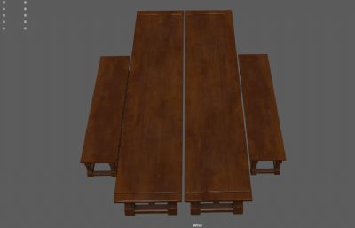 中世纪的桌椅,木桌椅,餐厅桌子椅子3dmaya模型