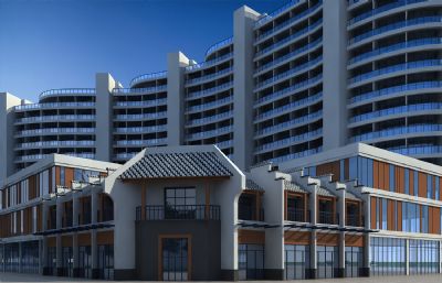 公寓酒店,新中式商业会所,徽派度假村3D模型