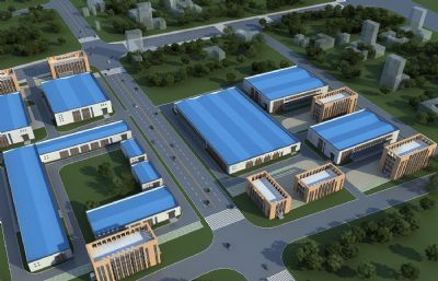 经济开发区公司厂房,仓库,办公楼3D模型