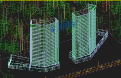 现代连廊办公楼,商场公寓,商业综合楼3dmax模型
