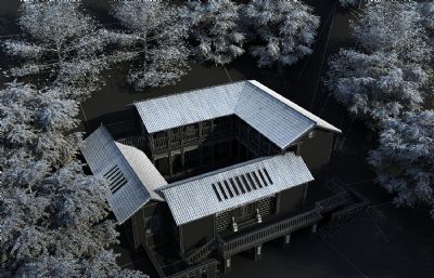 中式农家乐,四合院,中式农村别墅3dmax模型