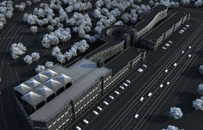 步行街,商场,屋顶球场的商业楼3dmax模型