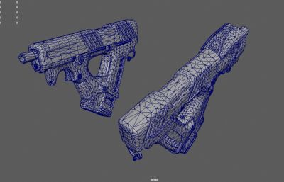 科幻冲锋枪,赛博朋克手枪,未来武器3dmaya模型,塌陷文件