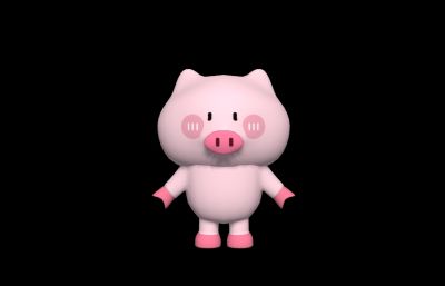手绘q版猪,猪IP形象,拟人猪3d模型