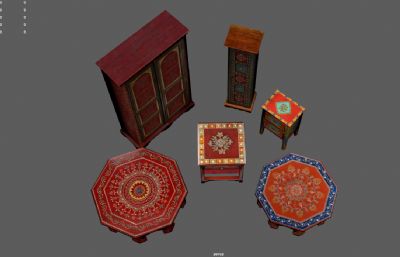 印印度皇家木桌,欧式橱柜,皇宫家具组合3dmaya模型