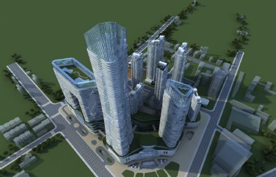 CBD商业区办公楼,商业街,商场公共建筑3dmax模型
