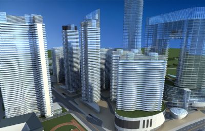 CBD商业区办公楼,商业街,商场公共建筑3dmax模型