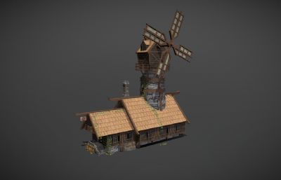 荷兰风车屋,风车木屋,磨坊,乡村风车3dmaya模型