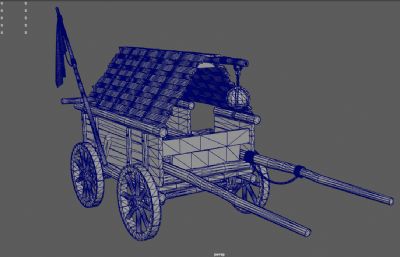 古代马车,中世纪木制手推车,篷车,木制货车3dmaya模型,塌陷文件