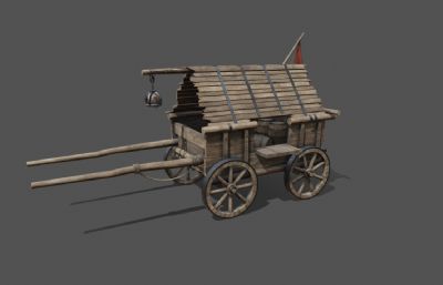 古代马车,中世纪木制手推车,篷车,木制货车3dmaya模型,塌陷文件