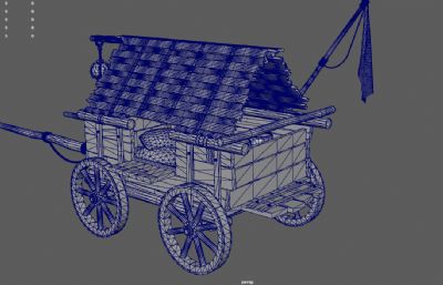 古代马车,中世纪木制手推车,篷车,木制货车3dmaya模型,塌陷文件