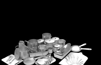 锅碗瓢盆,刀具等餐厅厨房套装组合3dmax模型