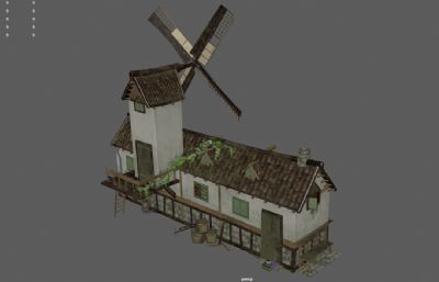 风车小屋,风车木屋,欧式风车房屋3dmaya模型