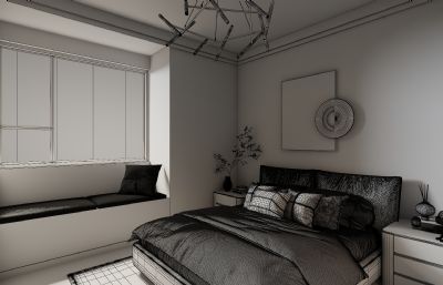 带飘窗的卧室,主卧3D模型