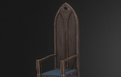 地面中世纪木头椅子,皇家欧式家具,宫廷国王椅子3dmaya模型