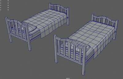 两张掉漆的破旧床铺,复古木板床,监狱床3dmaya模型,已塌陷