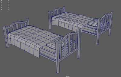 两张掉漆的破旧床铺,复古木板床,监狱床3dmaya模型,已塌陷