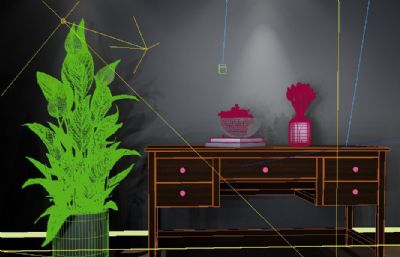 室内柜子,仿真植物,插花静物3D模型