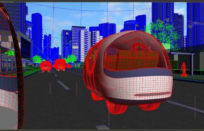 未来概念城市,智慧胶囊汽车,无人驾驶公交车