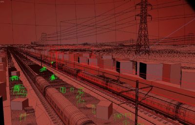铁路干线两辆高铁擦身而过动画3D模型