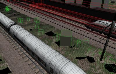 铁路干线两辆高铁擦身而过动画3D模型