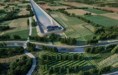 田野水渠沟渠灌溉农田,庄稼作物,土地场景3D模型