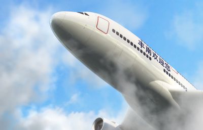 飞机客机穿越云层动画3D模型